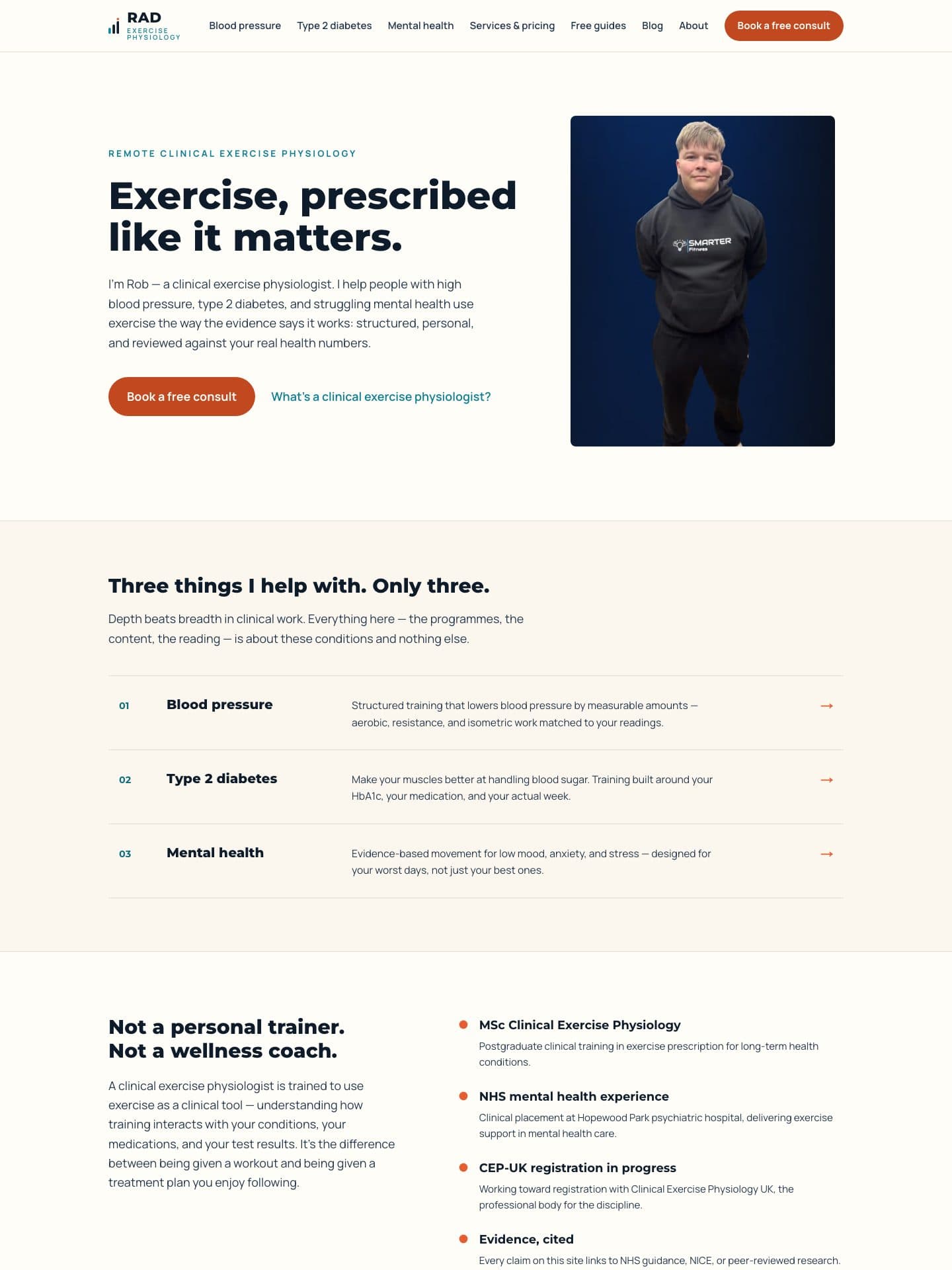 RAD Exercise Physiology homepage — 'Exercise, prescribed like it matters'